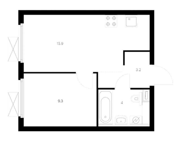 1-комнатная квартира 32.4 м², 13/14 эт., ЖК «Витебский парк»